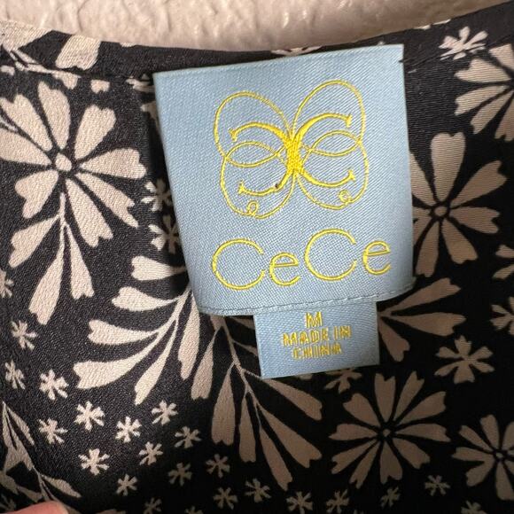 CeCe Black White Floral Print Wide Leg Sleeveless Jumpsuit Size M - Picture 10 of 11